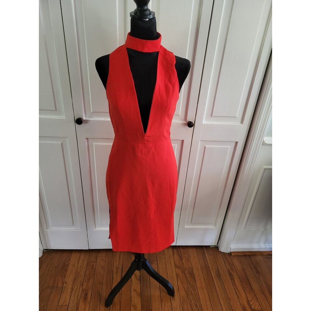 4/$19 Red Deep Plunging Neckline High Neck Dress sx S Glam Going Out